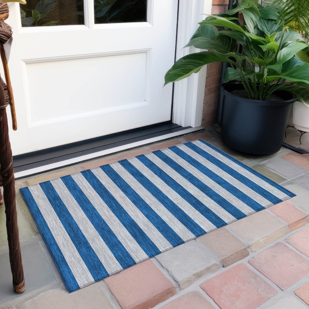 Machine Washable Indoor/ Outdoor Cabana Stripe Chantille Rug