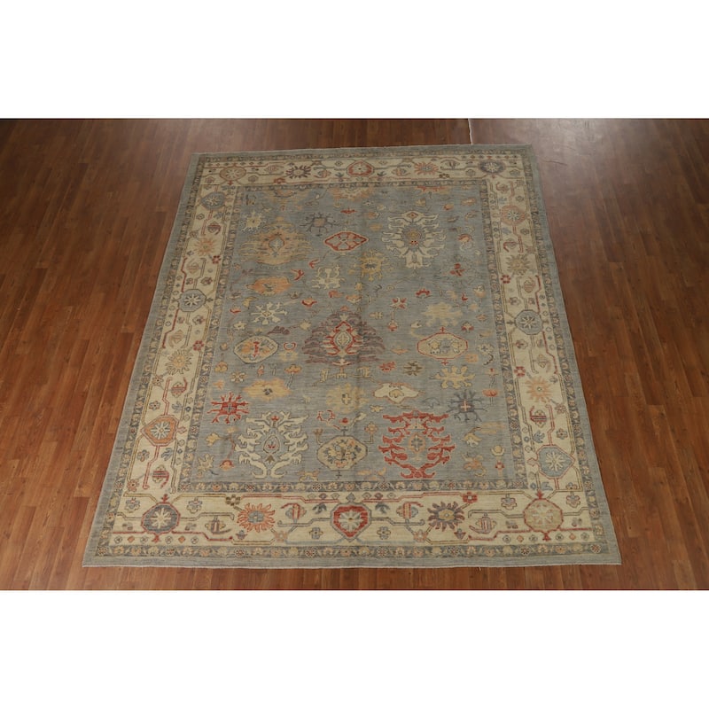 Hand Knotted Oriental 100% Wool Carpet Transitional All-Over Greys & Charcoal Oushak Area Rug - 9' 8'' X 8' 1''