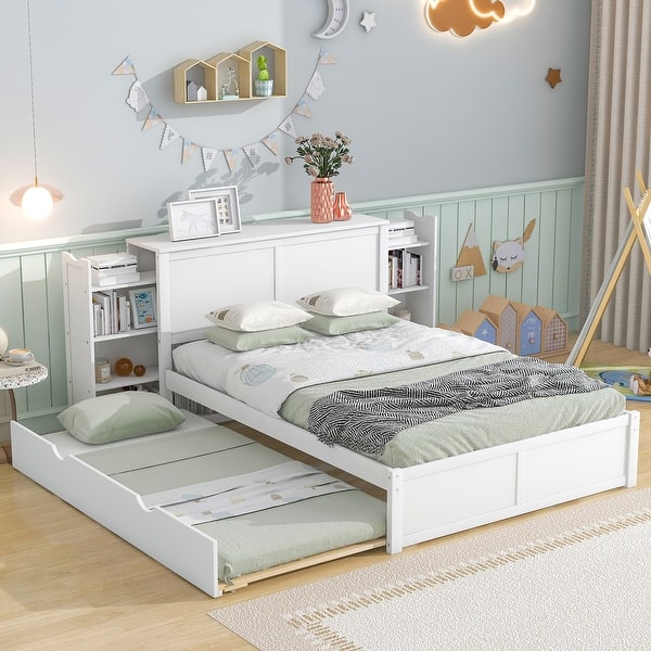 Full Size Storage Platform Bed with Pull Out Shelves and Twin Size