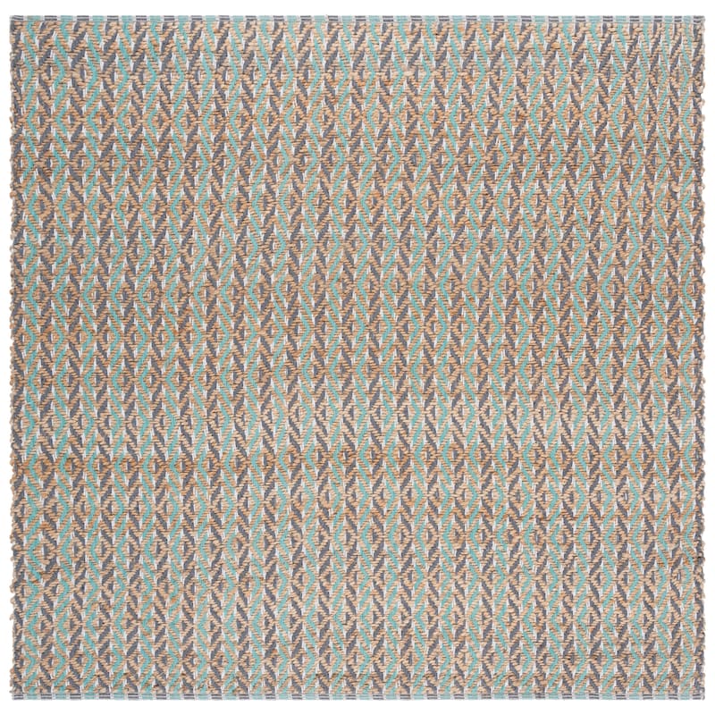 SAFAVIEH Handmade Natural Fiber Emel Farmhouse Jute Rug - Natural/Teal - 6'6" Square