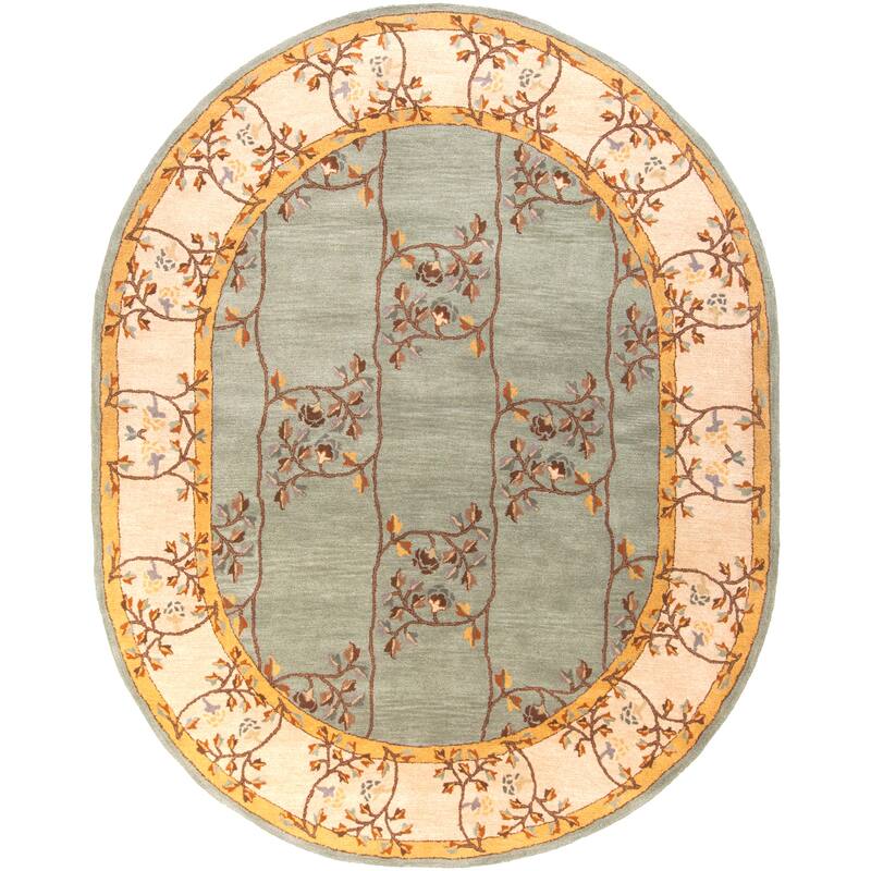 Livabliss Transitional Caesar Border Area Rug - 8' x 10' Oval - Green/Beige