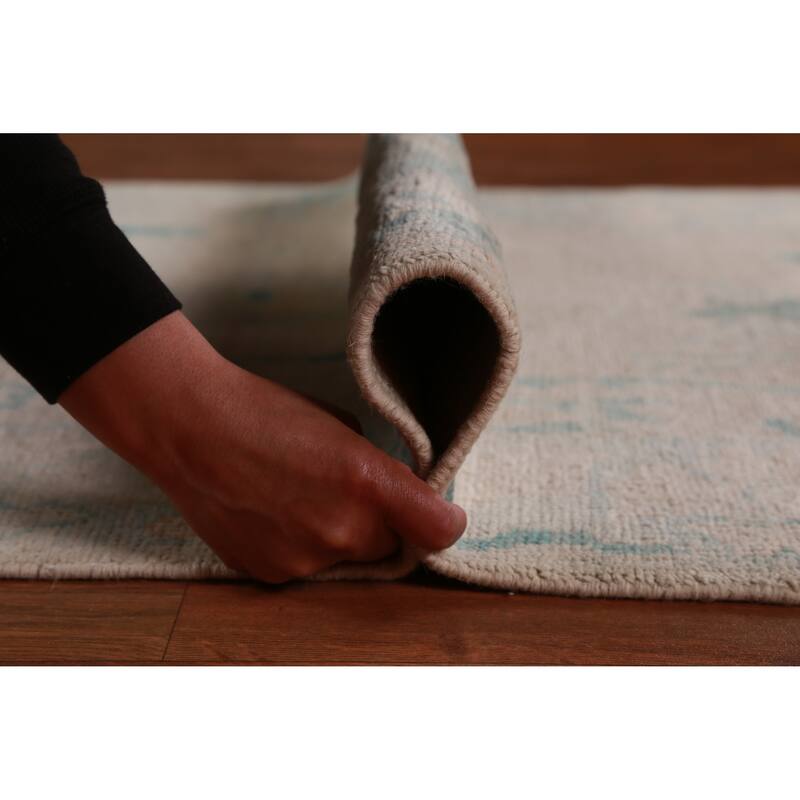 Hand Knotted Oriental 100% Wool Carpet Transitional Floral Beige & Ivories Oushak Runner Rug - 9' 10'' X 2' 8''