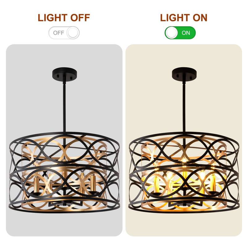 CurveCurio 20" Elegant Black Metal 5-Light Chandelier with Adjustable 40" Hanging Chain for Dining and Living Rooms