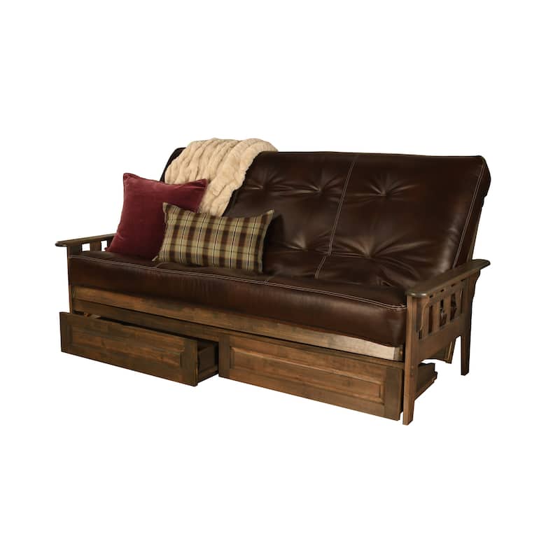 Somette Tucson Queen-size Futon Set with Storage Drawers in Rustic Walnut Finish with Mattress