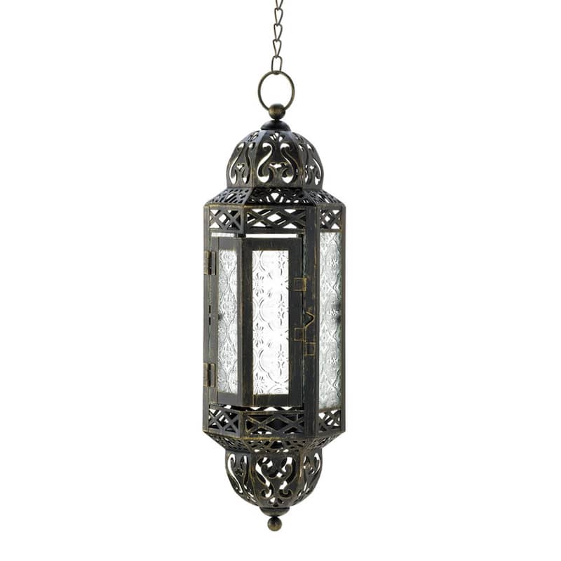 Victorian Filigree Hanging Candle Lantern - 13" - Black