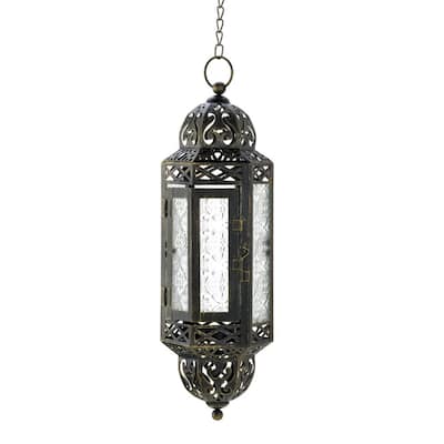 Victorian Filigree Hanging Candle Lantern - 13" - Black