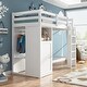 preview thumbnail 24 of 32, Loft Bed Twin Size Wood Loft Bed Frame with Wardrobe Underneath, Kids Bedroom Loft Bed with Ladder and Safety Guardrail