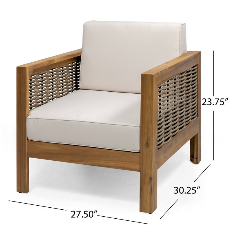 Christopher Knight Home Outdoor Acacia Wood Club Chair with Wicker Accents
