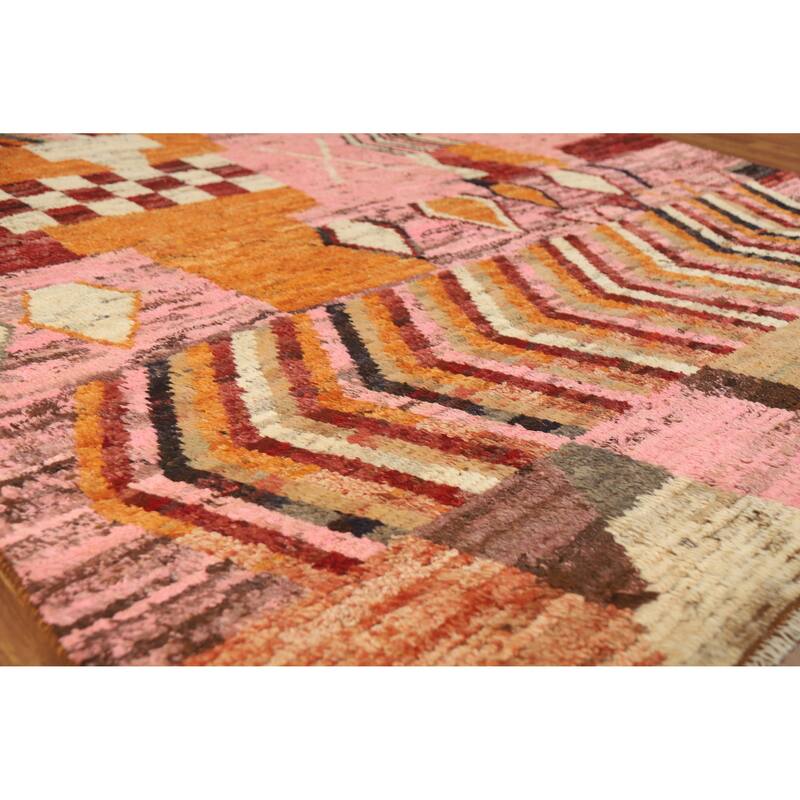 Abstract Geometric Moroccan Oriental Area Rug Handmade Wool Carpet - 6'6" x 9'9" - 6'6" x 9'9" - Pink