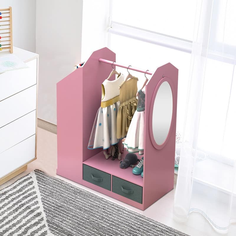 Kids Costume Organizer Open Hanging Armoire Closet with Mirror