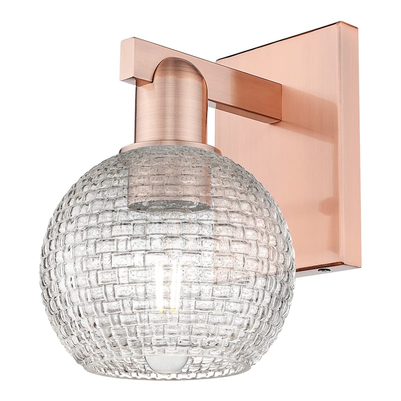 Innovations Lighting 716-1W-10-6 Athens Sconce Athens 10" Tall Wall - Antique Copper / Clear Basketweave