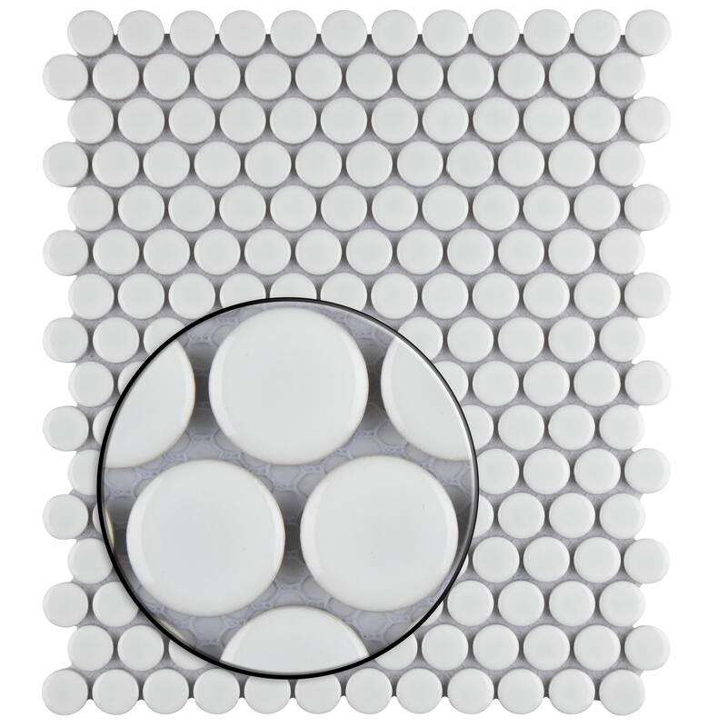 Merola Tile Metro Penny Glossy White 9-3/4" x 11-1/2" Porcelain Floor and Wall Tile