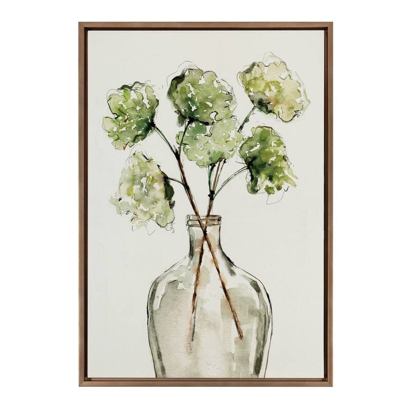 Kate and Laurel Sylvie Greenery Vase Framed Canvas by Sara Berrenson
