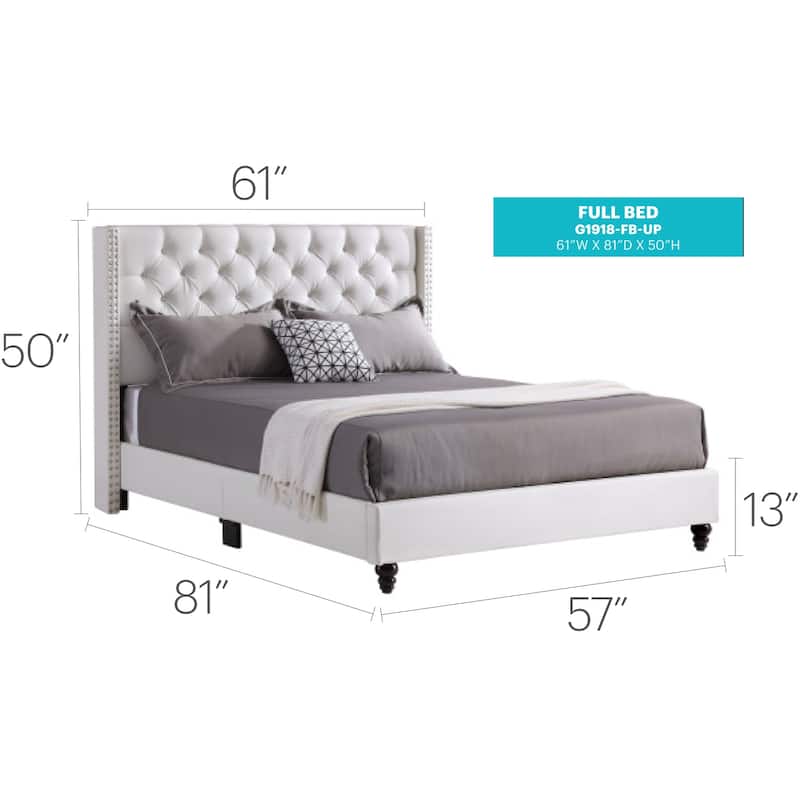 White Upholstered Full Bed with Transitional Frame, Sturdy Build and Modern Elegance for Stylish Bedroom Comfort