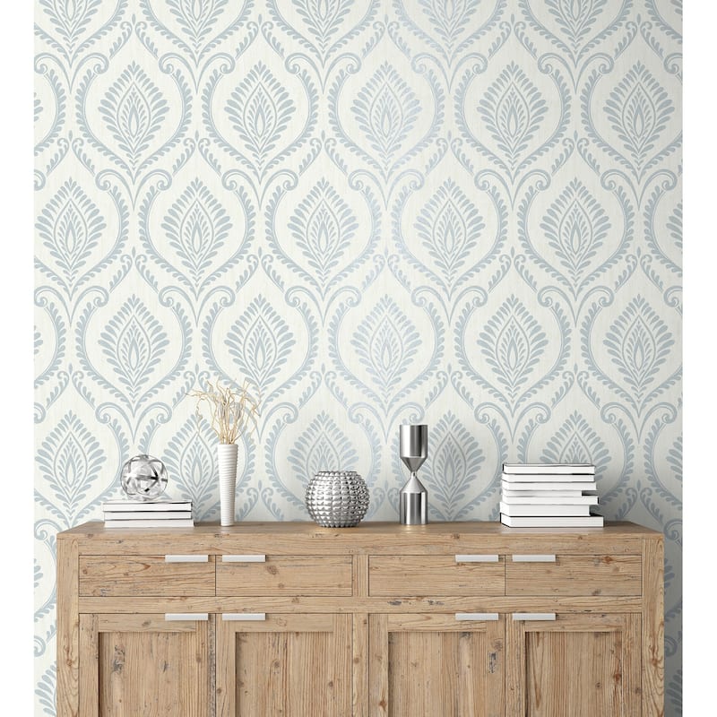 Fine Decor Estelle Light Blue Damask Wallpaper