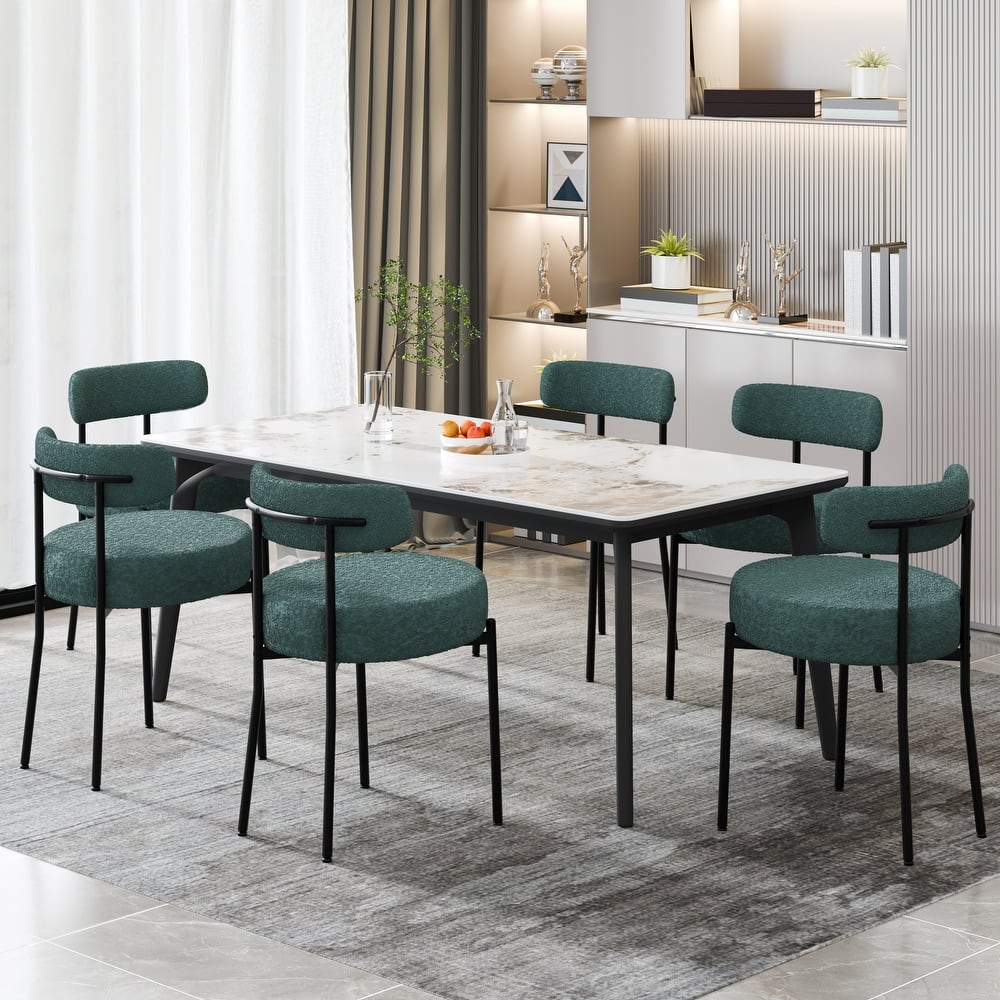 XINMICS Upholstered Boucle Dining Chairs with Black Metal Legs