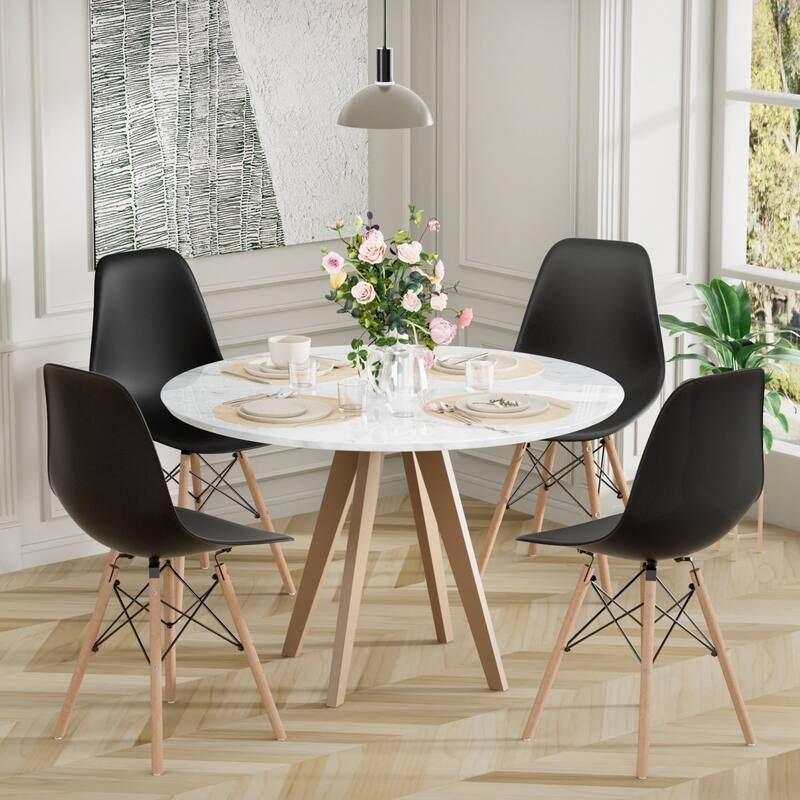 Furniwell Set of 4 Dining Chairs,Plastic Armless Chairs, Mid-century Modern, Kitchen, Dining Room, Bedroom, Living Room - Black