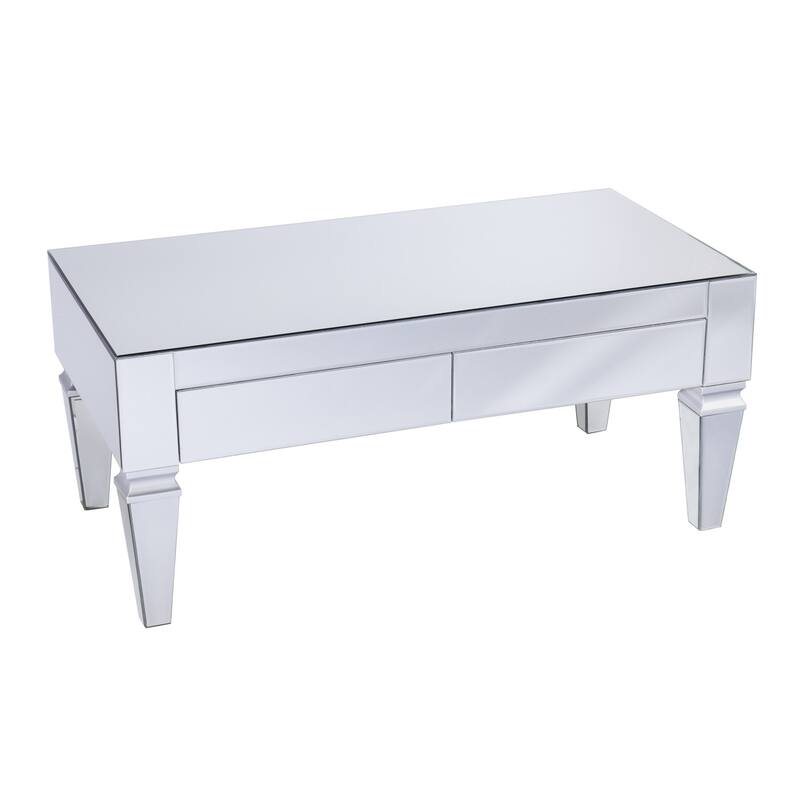 41" Silver Glass Mirrored Coffee Table with Iron Base for Living Room - 18" H x 41" W x 21" D