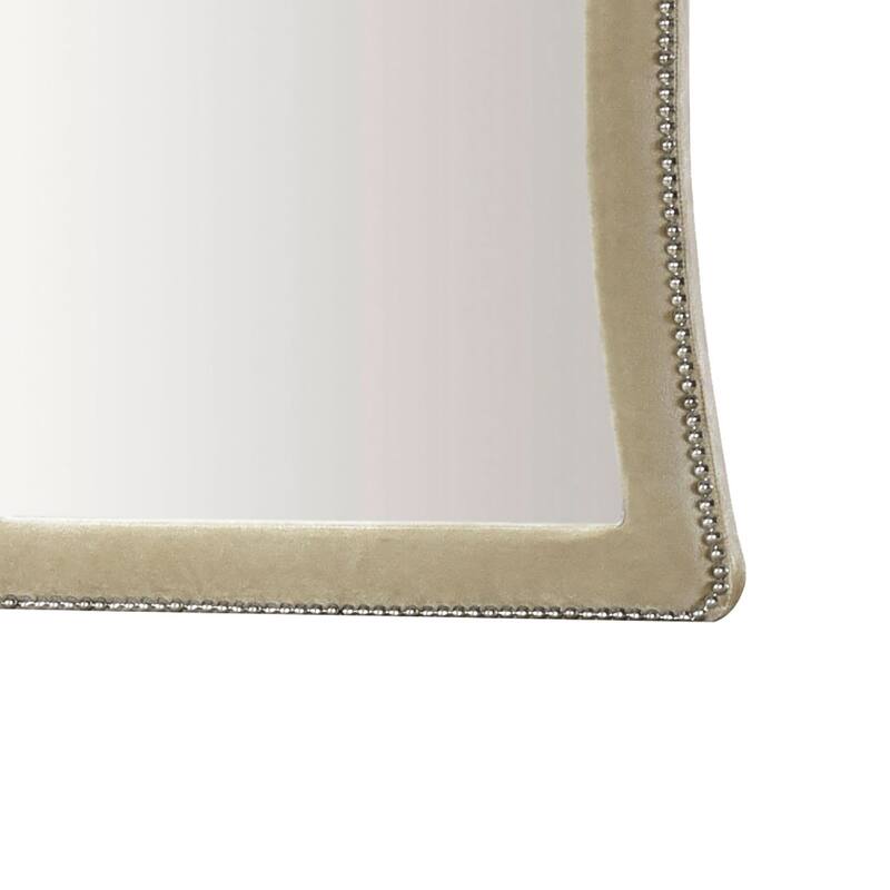 Lino Dresser Mirror, Curved Frame, Nailhead Trim, Cream Velvet 43 Inch - Camel Brown
