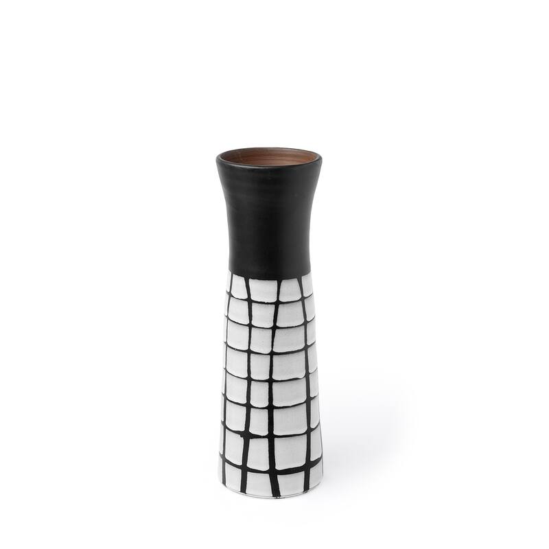 Black and White Modern Grid Ceramic Vase - 8" W x 24" H x 8" D
