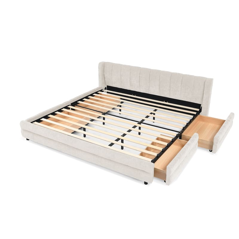 King Size Upholstered Bed Frame with Thick Fabric, comfortable upholstered bed frame, Chenille fabric