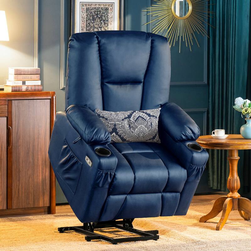 MCombo Electric Power Lift Recliner Chair with Extended Footrest, Cup Holders, Faux Leather 7507