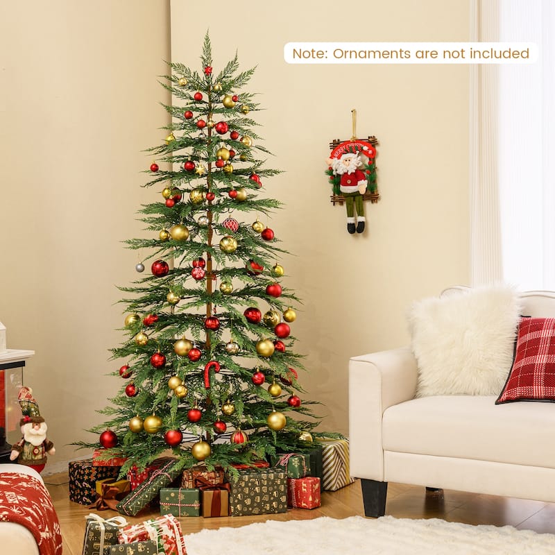 Costway 6.5 FT/7.5FT Pre-Lit Christmas Tree Hinged with 470/612 PE
