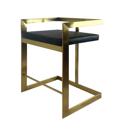 26" Faux Leather and Metal Low Back Counter Height Bar Chair - 19" x 16" x 32"