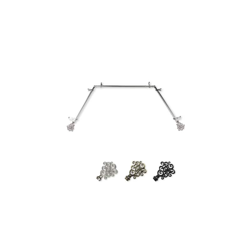 Adjustable Curtain Rods & Hardware Set - Telescoping Design for Bay Windows - Black Finish - M