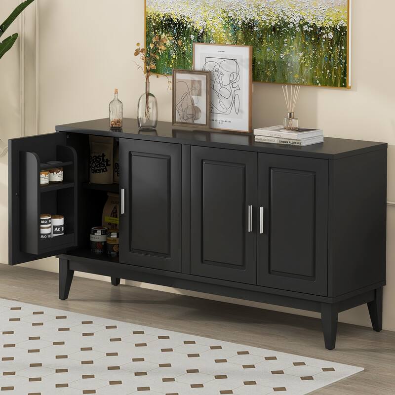 Elegant Storage Cabinet with Two Large Adjustable Shelves and Cable Holes for Kitchen or Living Room, Painted Finish