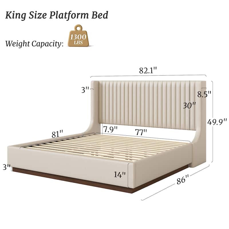 Modern Wooden Queen/King Size Upholstered Platform Bed with Headboard