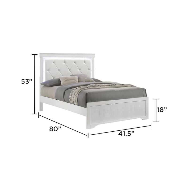 Modern Twin Bed with LED Headboard and Upholstered Design in White