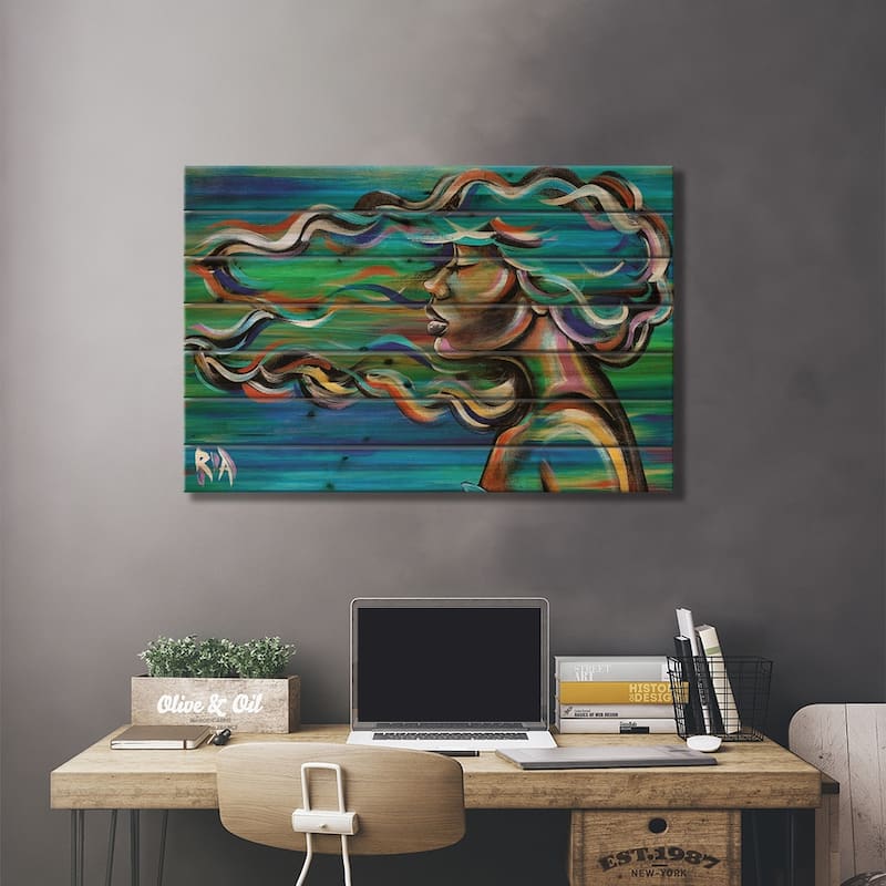 Summer Breeze....I Wish I Could Think With All The Colors Of This Wind Print On Wood by Artist Ria - Multi-Color