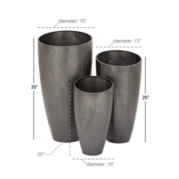 Grey Iron Contemporary Modern Round Floor Planter (Set of 3) - 15 x 15 x 30Round
