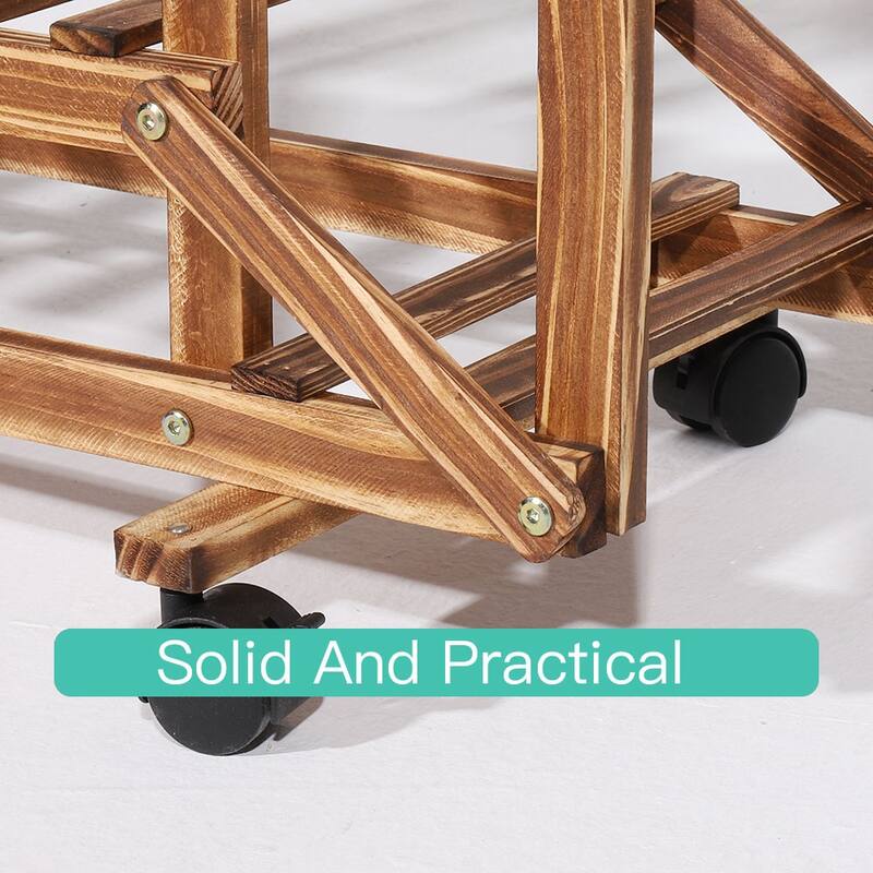 6 Tiered Wooden Plant Stand with Wheels Flowers Shelf Rolling Storage Rack