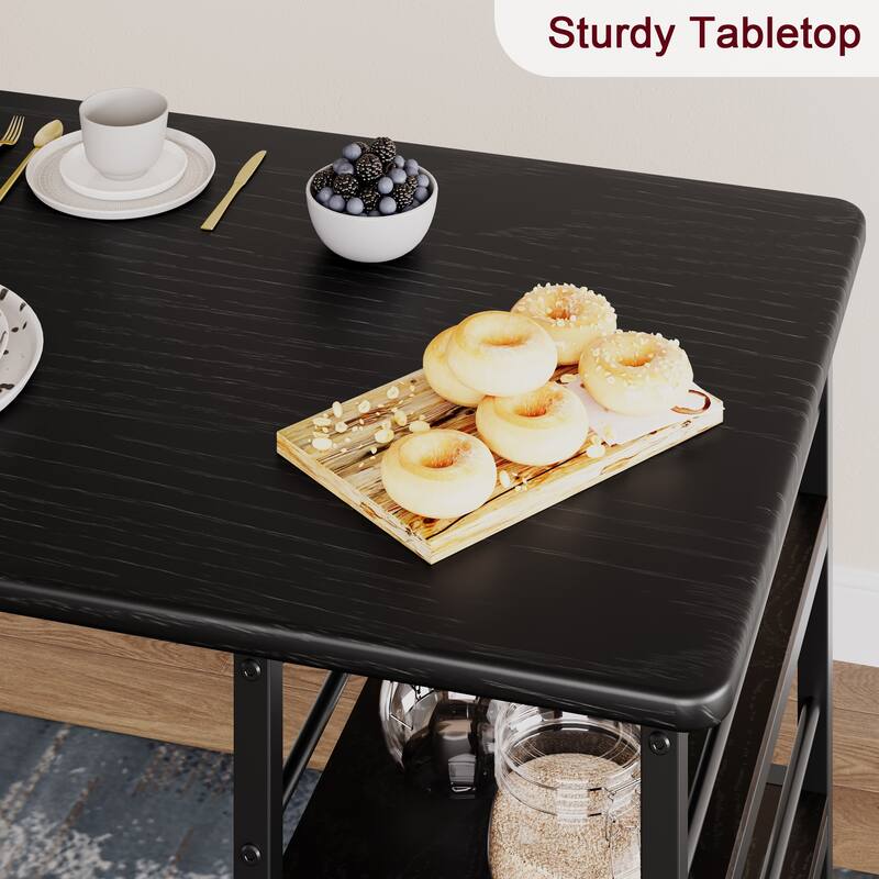 3 Piece Counter Height Bar Kitchen Table Set with 3 Storage Shelves for Apartment