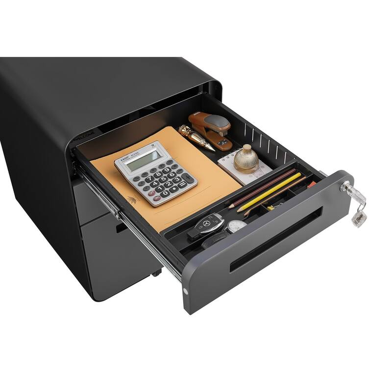 Anmytek 3 Drawer Mobile Filing Cabinet Cold Rolled Steel Anti Tilt 5 Wheel Modern Simple Style