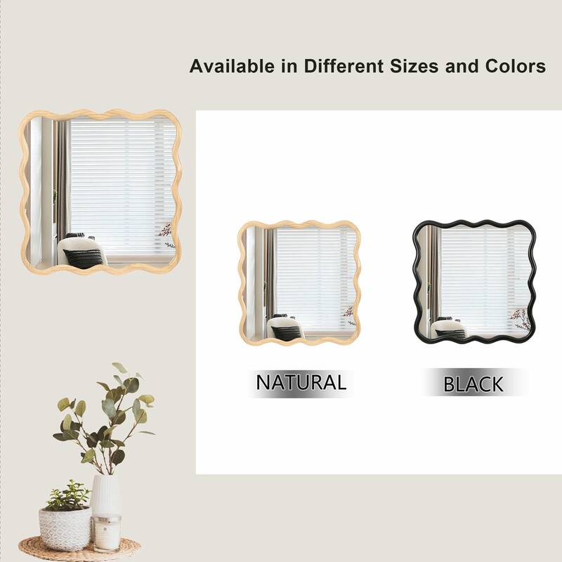 36x36 Inch Solid Wood Wavy Square Mirror - Modern Wall Decor
