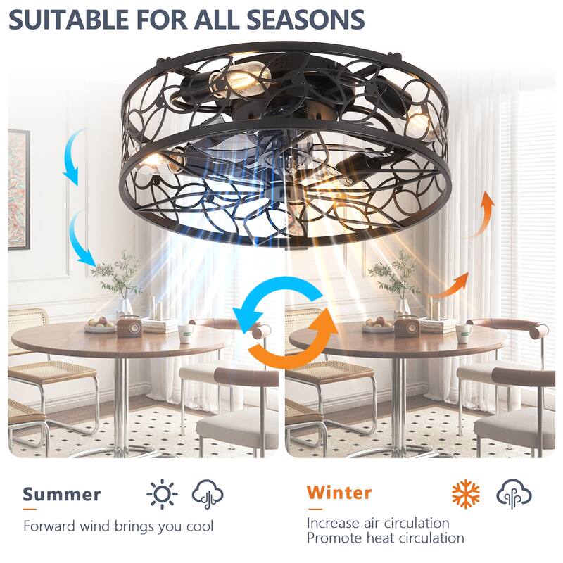 Vintage Cage Ceiling Fan Light with 6 Speed Wind Adjustment and Remote Control, DC Reversible Motor for Bedroom and Living Room