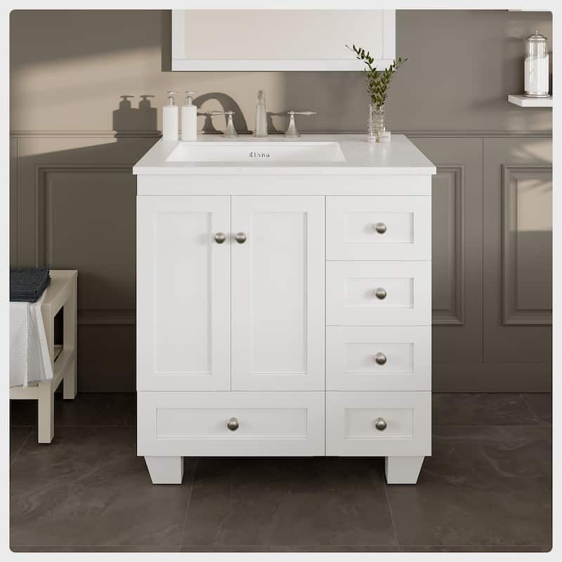 Eviva Acclaim 30"W x 22"D Bath Vanity with Carrara Quartz Top - White