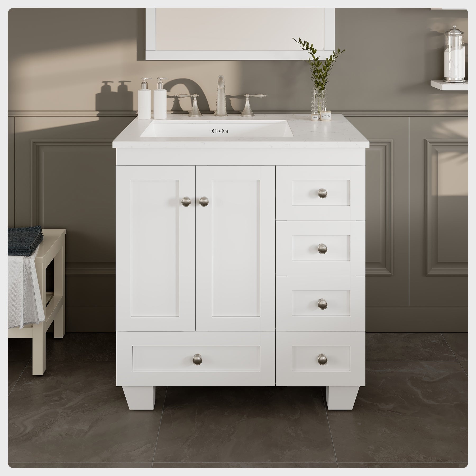 Eviva Acclaim 30"W x 22"D Bath Vanity with Carrara Quartz Top