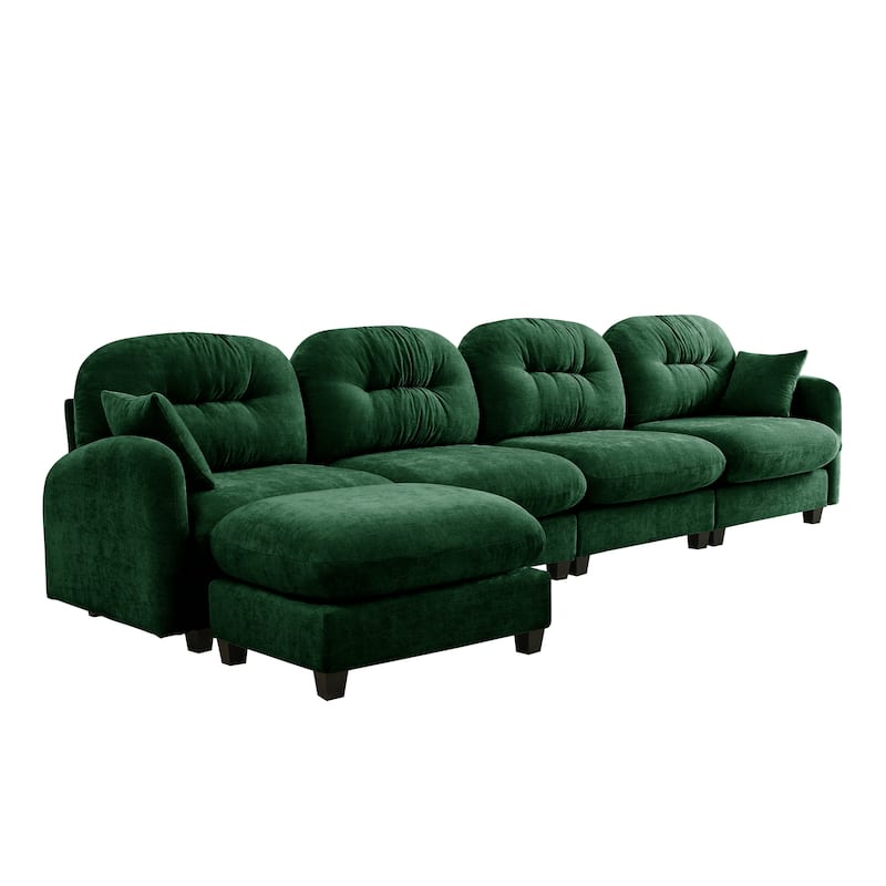 GDF Studio - Kitty Modern Chenille Upholstered Modular Sectional Sofa with Ottoman and Tufted Backrest