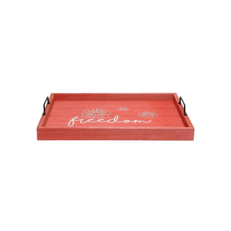 HomeRoots 16" Red And White Freedom Serving Tray With Handles - 15.50 in. x 2.25 in. x 12.00 in.