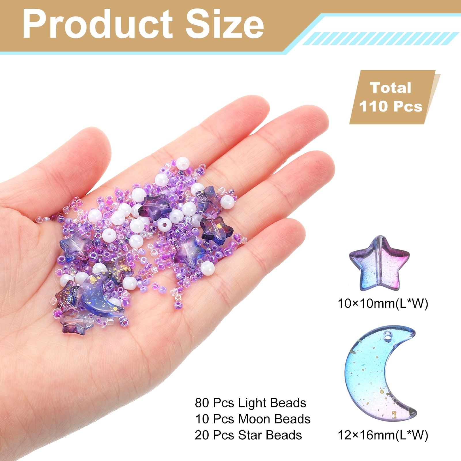 Star Moon Beads, Star Moon Acrylic Pearl Beads Crystal Glass Spacer Bead for DIY Making Jewelry Bracelets Craft