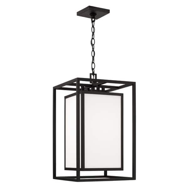 slide 2 of 4, 12.50"W x 22"H 1-Light Outdoor Modern Square Rectangle Hanging Lantern in Black with Soft White Glass - 12.5"W x 22"H 12.5"W x 22"H - Black