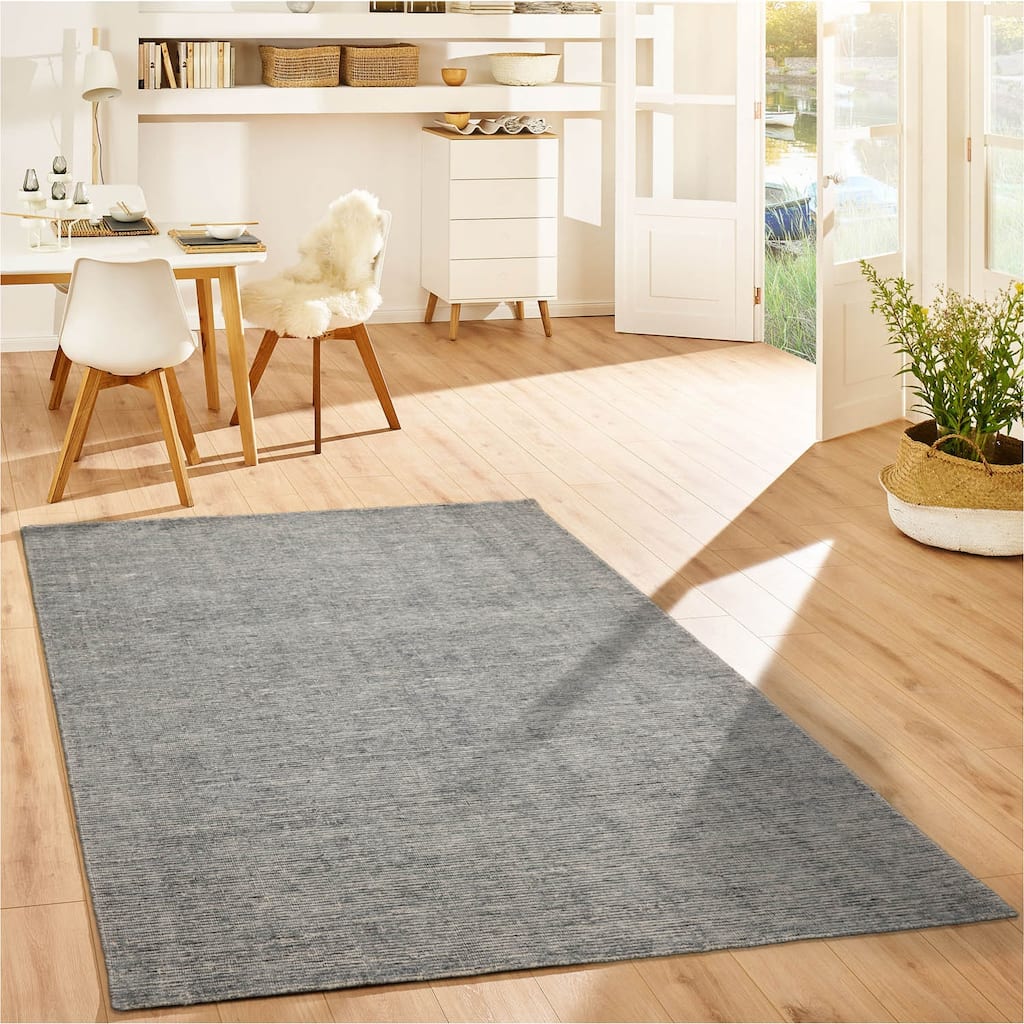 LoomBloom Hand Knotted Beige Wool Area Rug with Modern Ribbed Design - 5' 3'' x 7' 7''