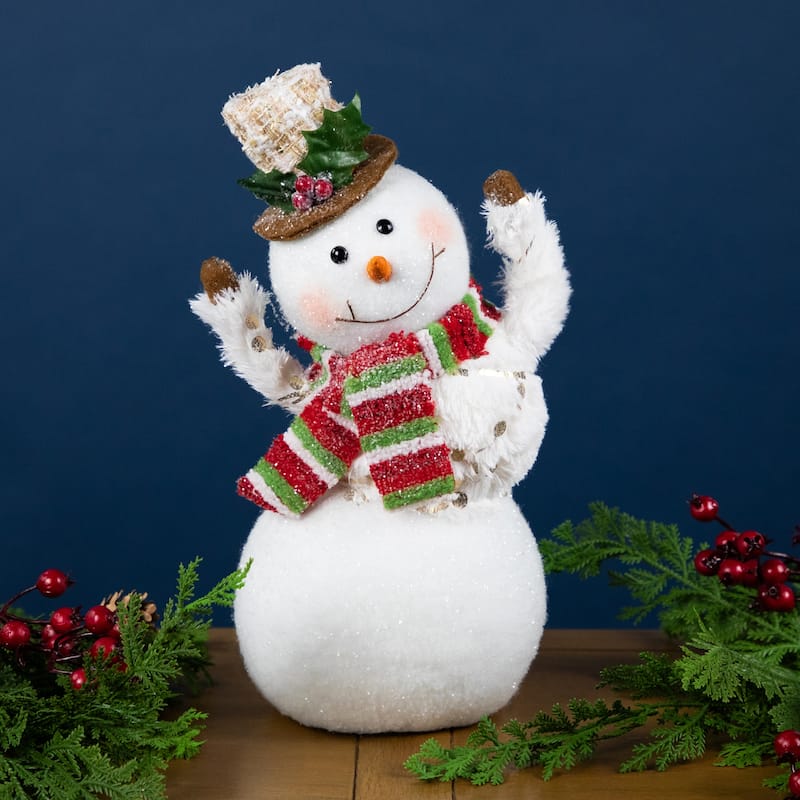 Smiling and Waving Snowman Christmas Figurine - 11.25"