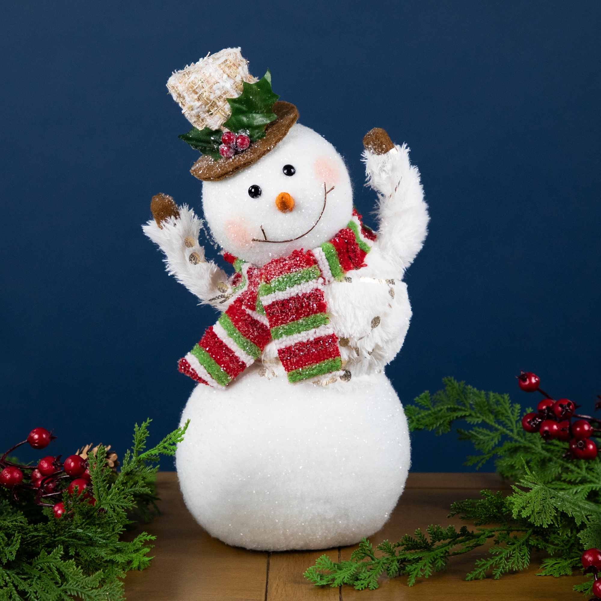 Smiling and Waving Snowman Christmas Figurine - 11.25"