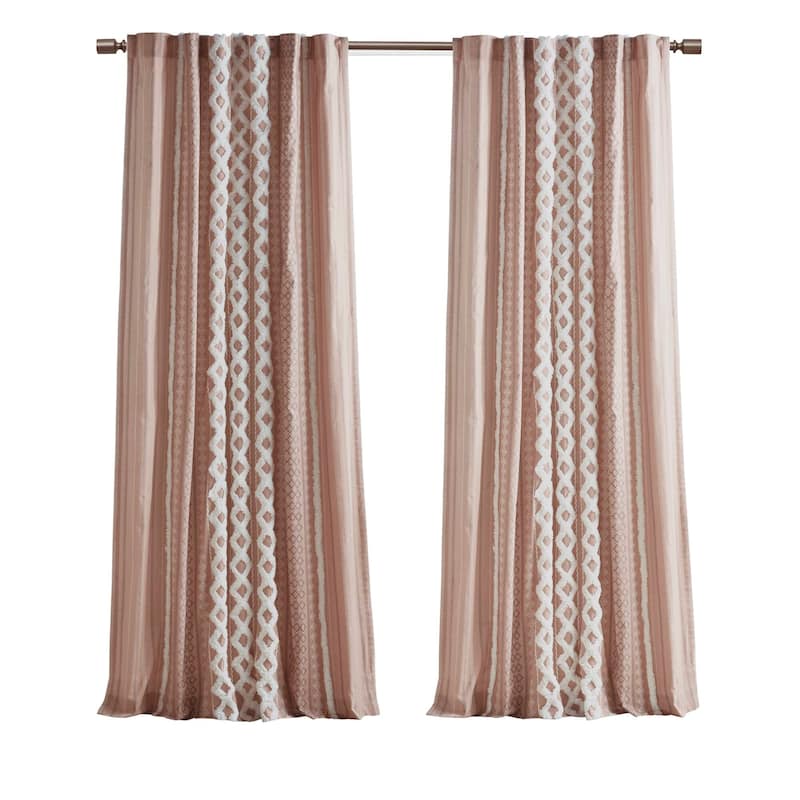 INK+IVY Imani Cotton Printed Single Curtain Panel with Chenille Stripe and Lining