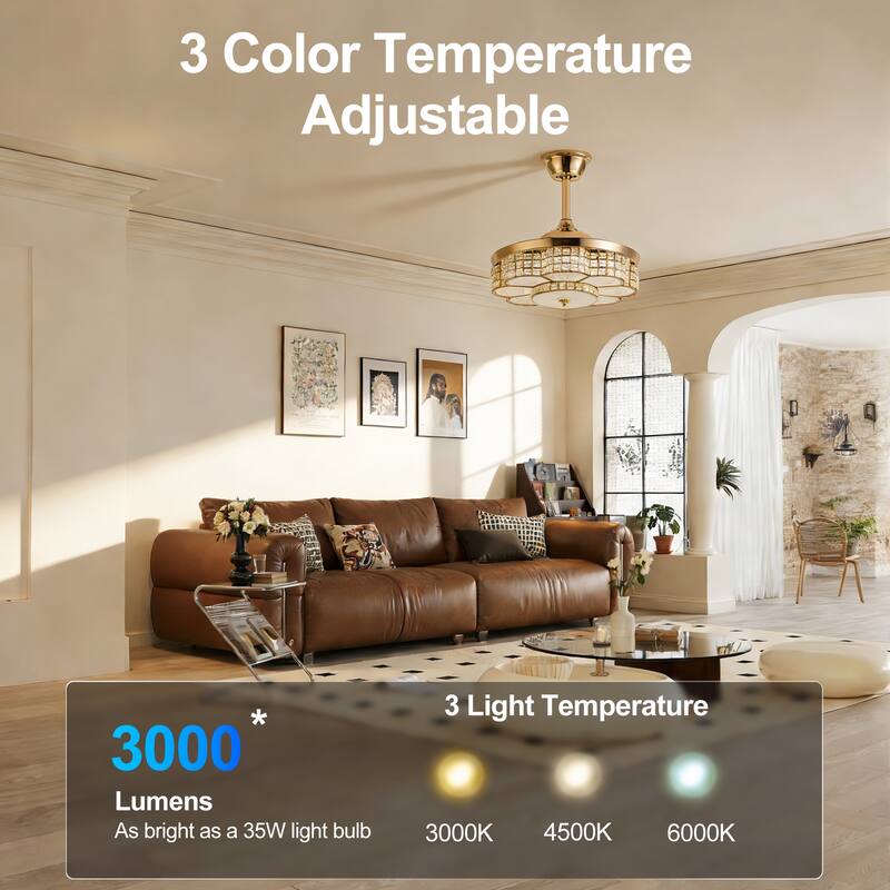 Sofucor 48" Ceiling Fan With Retractable Blades,Indoor with Light,Remote Control,Noiseless,for Patio Living Room,Bedroom